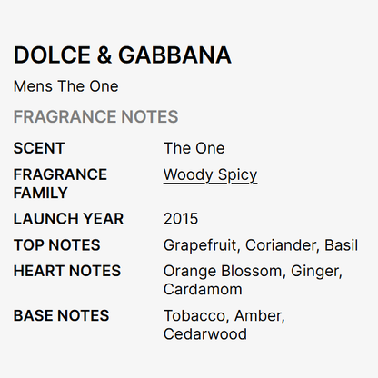 DOLCE & GABBANA The One Men EDP 3.4 oz men