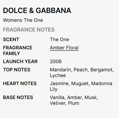 DOLCE  GABBANA The One EDP 3.4 oz woman