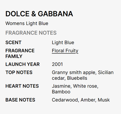 DOLCE & GABBANA Light Blue EDT 3.4 oz woman