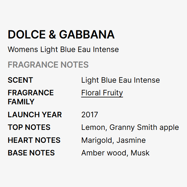 DOLCE & GABBANA Light Blue INTENSE 3.4 oz woman