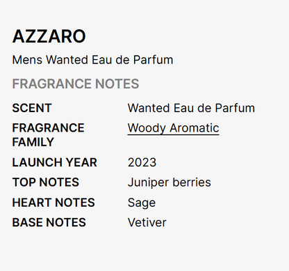 AZZARO Wanted PERFUM 3.4 oz men