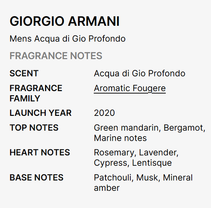 GIORGIO ARMANI  Acqua di Gio Profondo 3.4 oz men